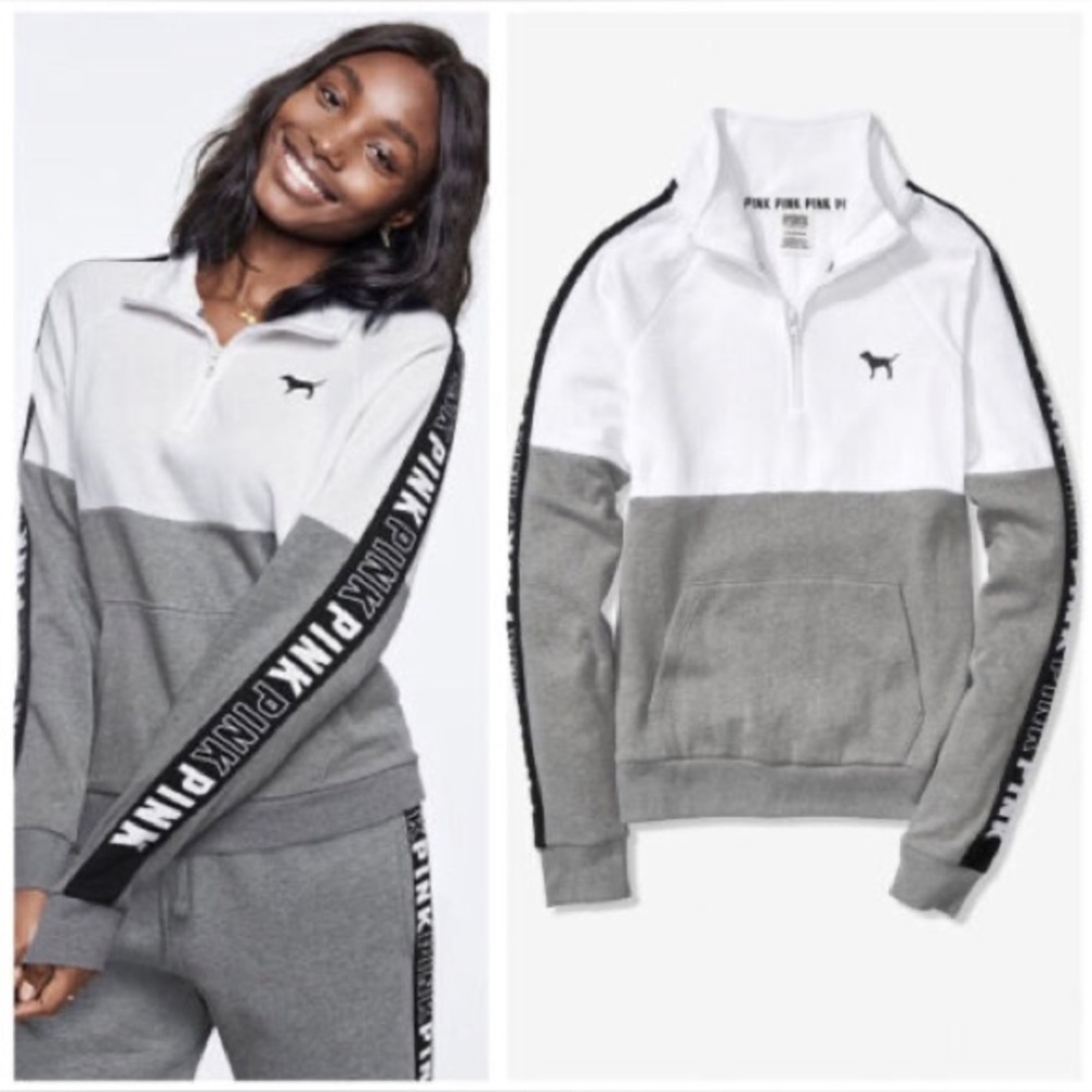 PINK Victoria's Secret Gray and White Color Block Sweatshirt